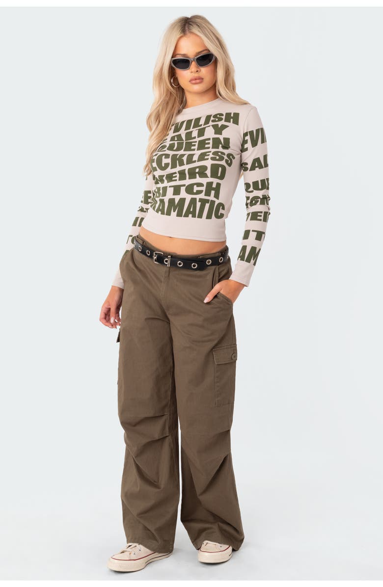 EDIKTED Devilish Long Sleeve Crop Graphic Tee, Alternate, color,