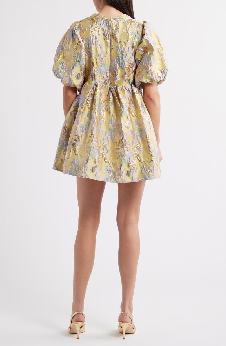 Sister Jane Meri Puff Sleeve Metallic Jacquard Minidress, Alternate, color, Yellow