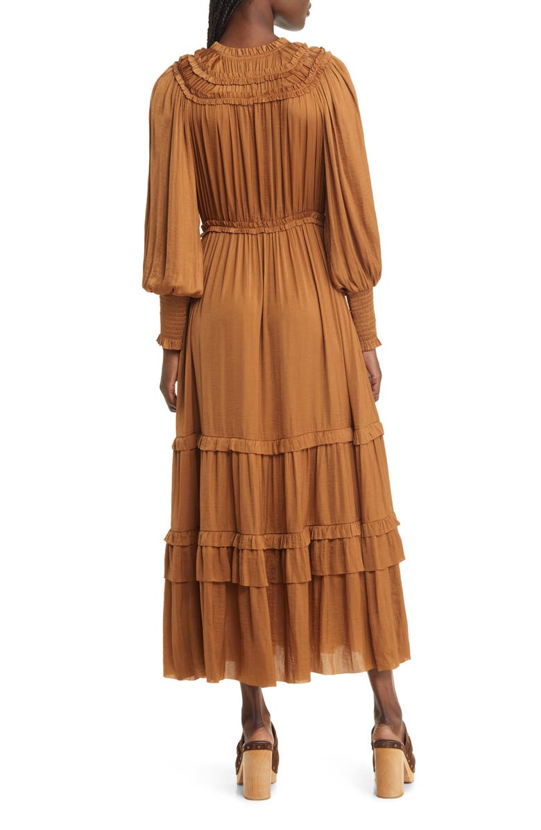 MOON RIVER Long Sleeve Crinkle Satin Tiered Maxi Dress, Alternate, color,