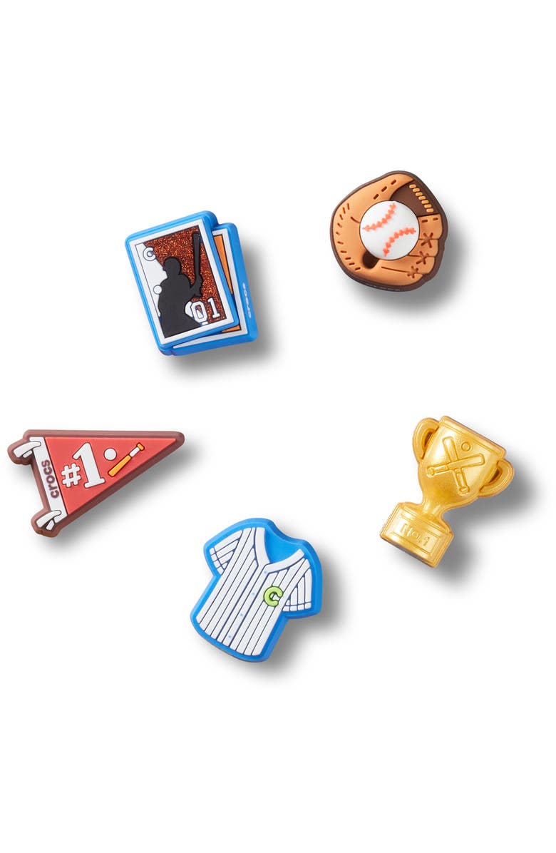 CROCS Kids' Baseball 5-Pack Jibbitz<sup>™</sup> Shoe Charms, Main, color, White