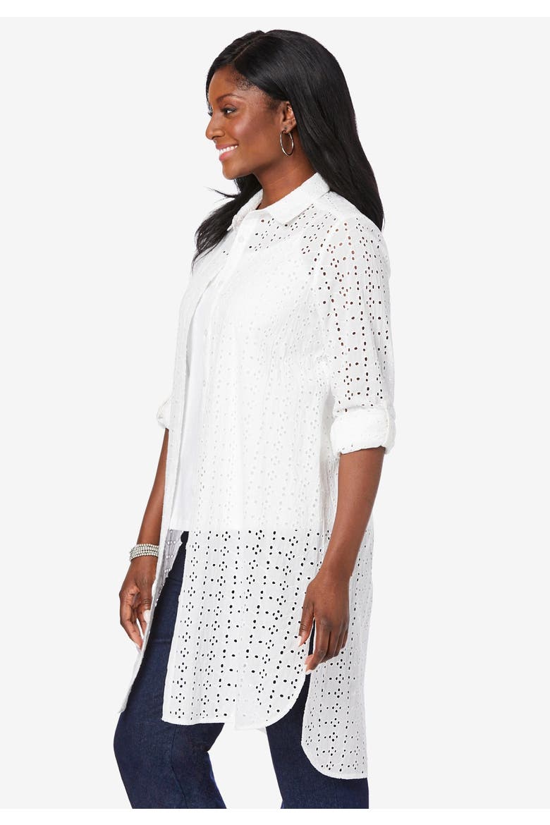 Eyelet Mega Tunic, Alternate, color, WHITE