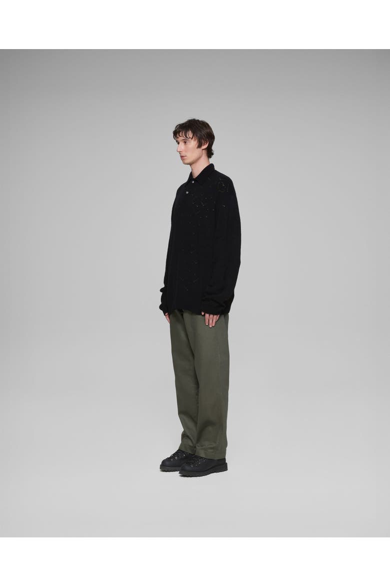 Eyelet Polo Sweater, Alternate, color, Black