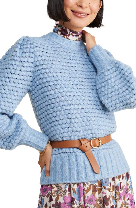 Popcorn Stitch Puff Shoulder Sweater