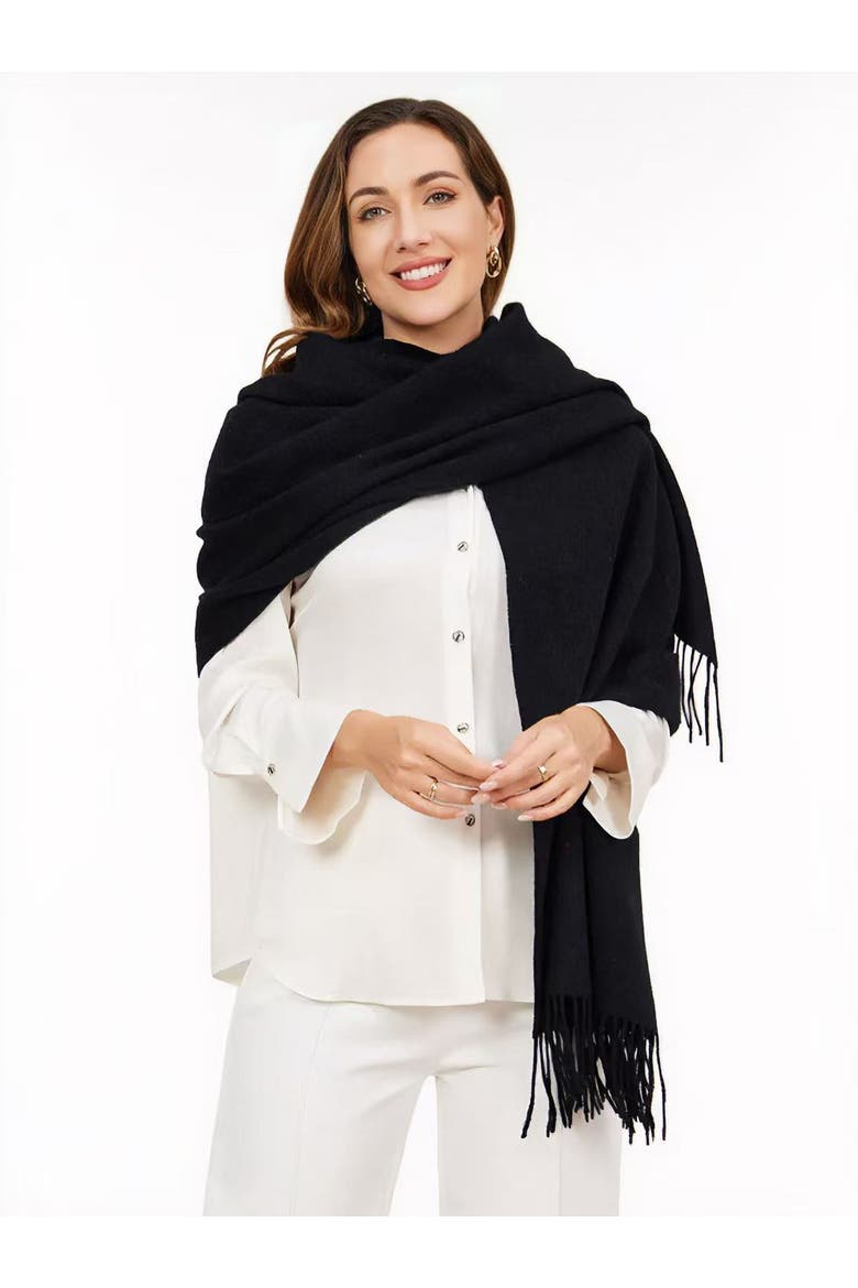Pure Wool Scarf Shawl, Alternate, color, Black