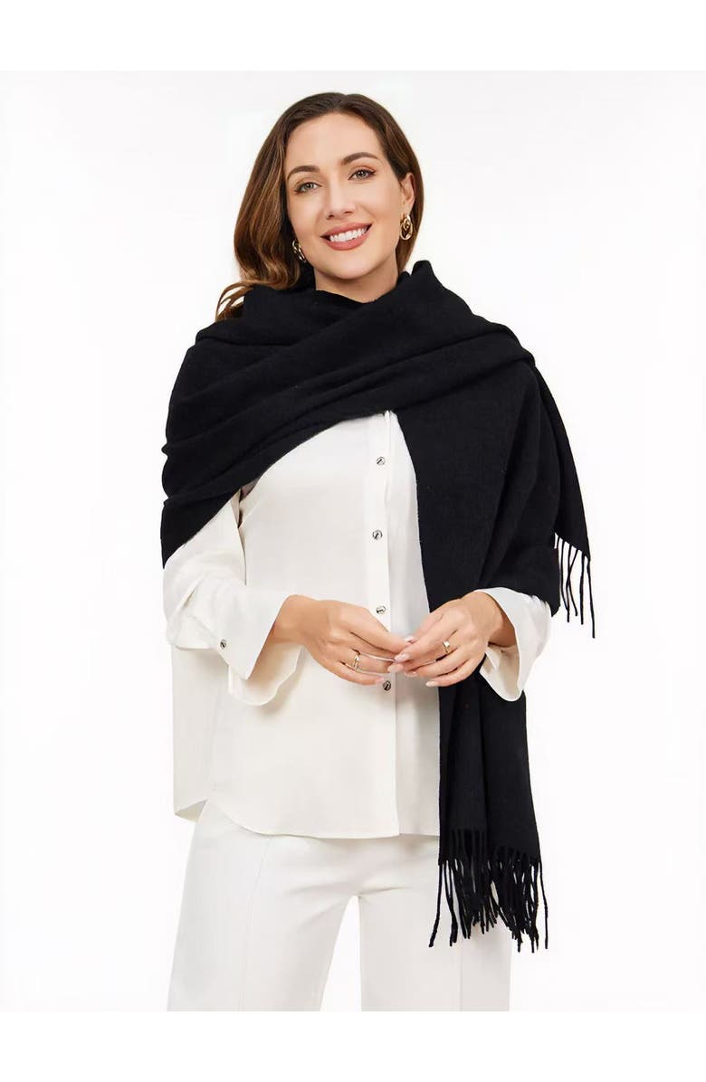 SILKSILKY Pure Wool Scarf Shawl, Alternate, color, Black