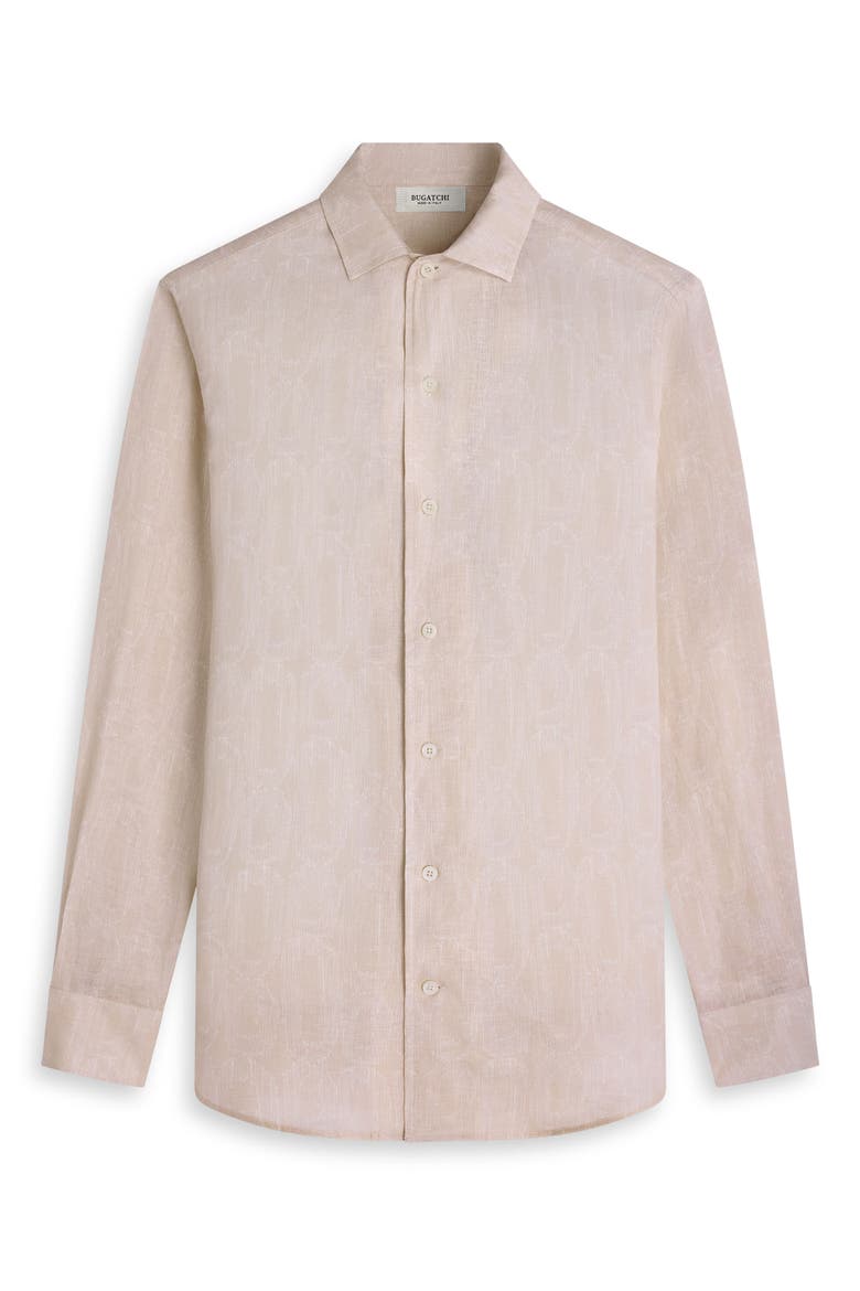 Axel Trim Fit Linen Jacquard Button-Up Shirt, Alternate, color, ALMOND