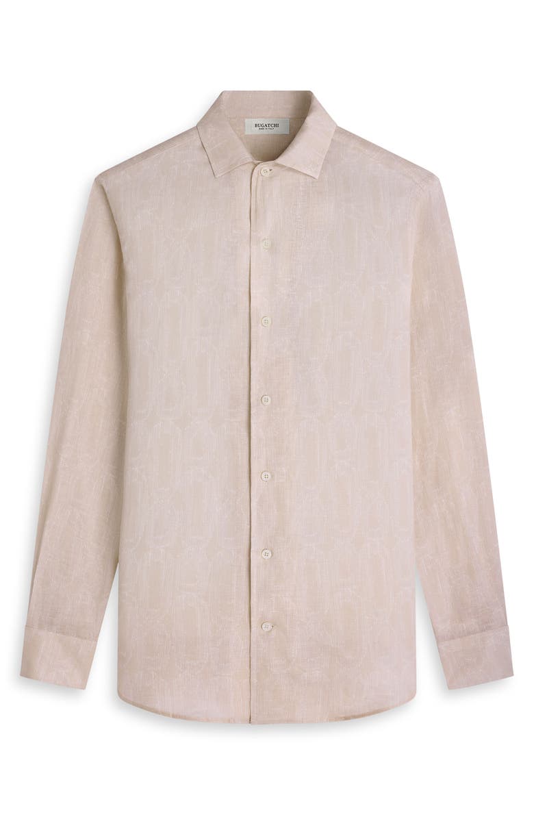 Bugatchi Axel Trim Fit Linen Jacquard Button-Up Shirt, Alternate, color, Almond