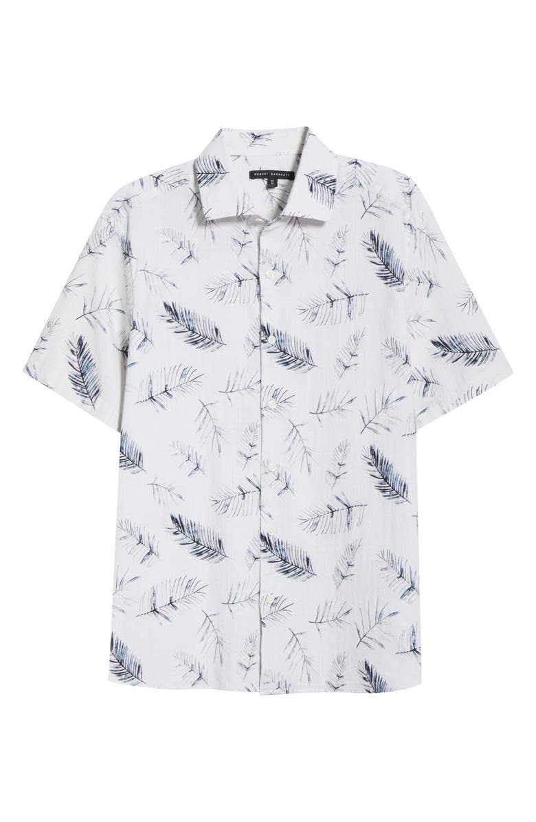 Robert Barakett Manolo Feather Print Short Sleeve Stretch Cotton Button-Up Shirt, Alternate, color, White