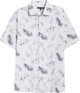Robert Barakett Manolo Feather Print Short Sleeve Stretch Cotton Button-Up Shirt