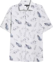Robert Barakett Manolo Feather Print Short Sleeve Stretch Cotton Button-Up Shirt