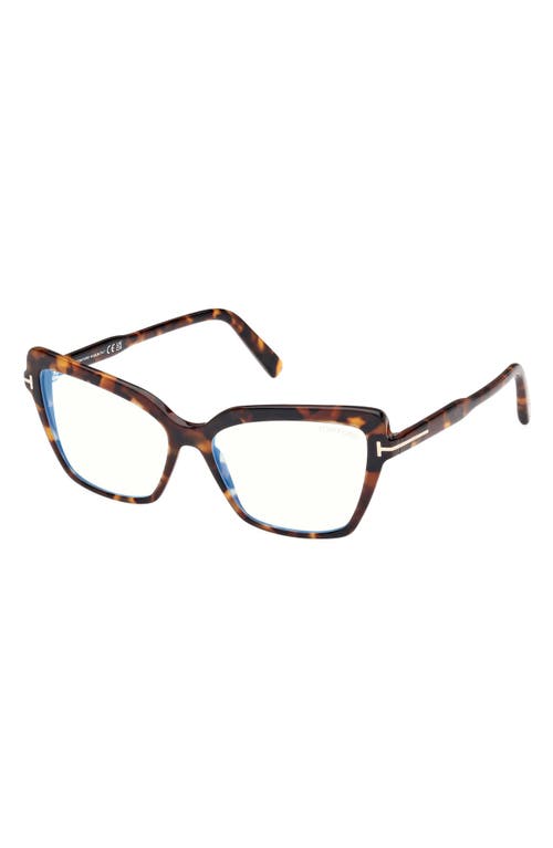 Shop Tom Ford 55mm Cat Eye Blue Light Blocking Optical Glasses In Vintage Havana Eco Black
