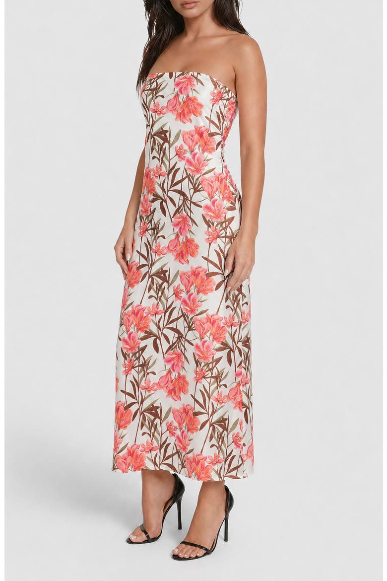 Strapless Printed Satin Maxi Dress, Alternate, color, PINK FLORAL