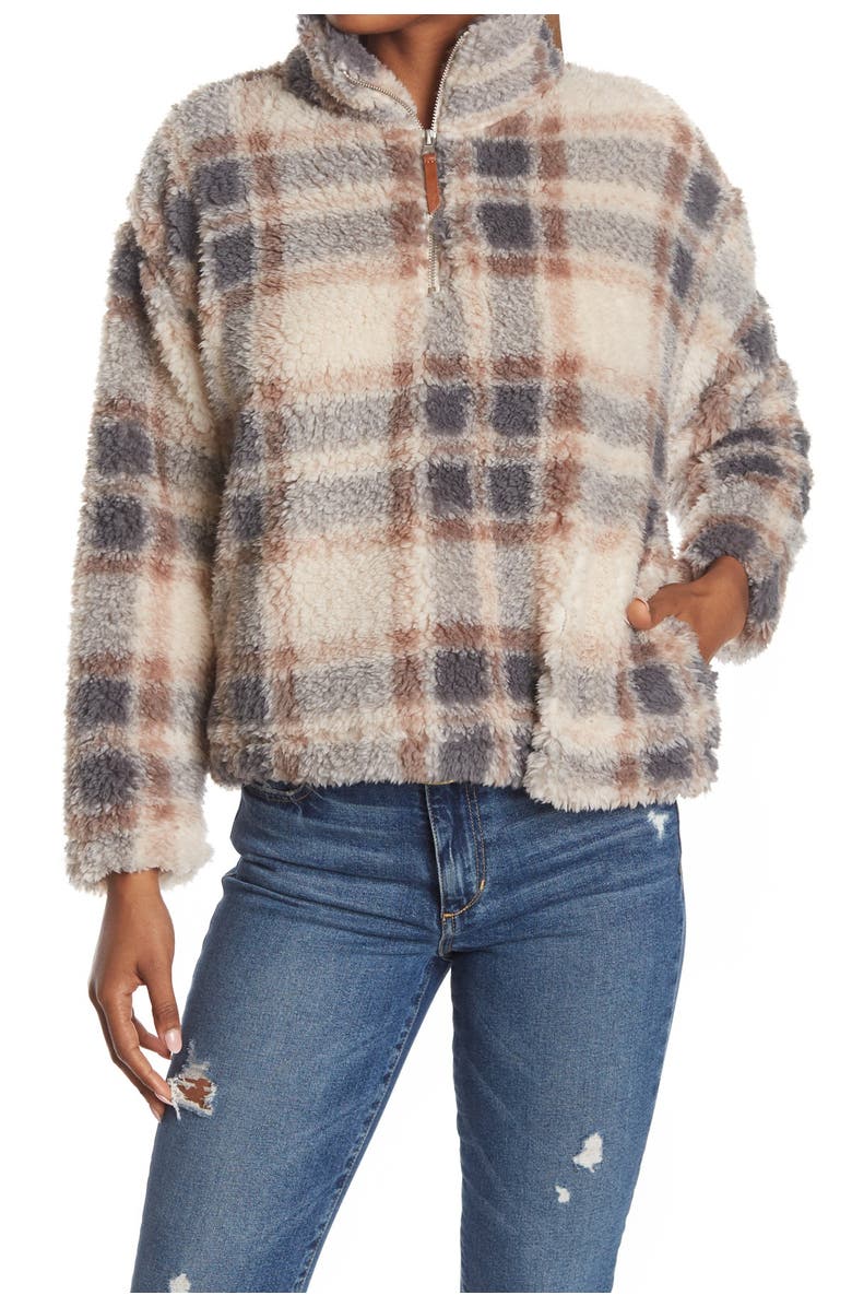 Thread & Supply Plaid 1/4 Zip Faux Shearling Jacket, Main, color, 