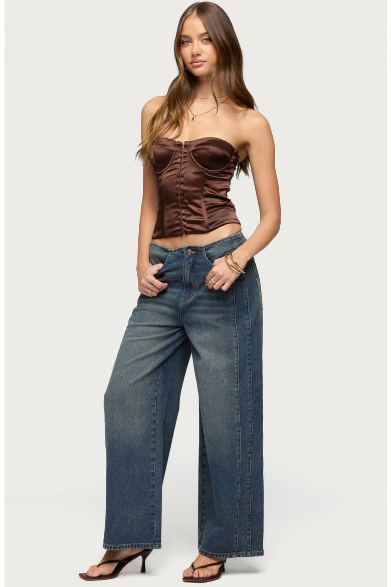 Strapless Underwire Satin Effect Crop Top, Alternate, color, BROWN