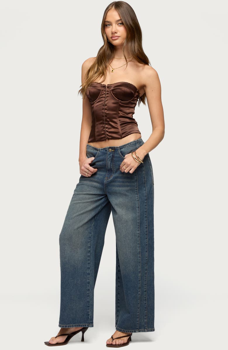 EDIKTED Strapless Underwire Satin Effect Crop Top, Alternate, color,