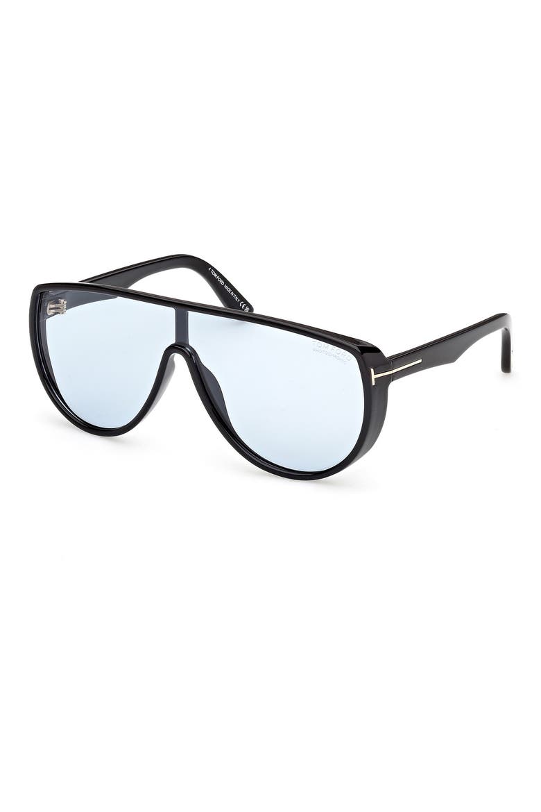 Achilles 138mm Shield Sunglasses, Main, color, SHINY BLACK / BLUE