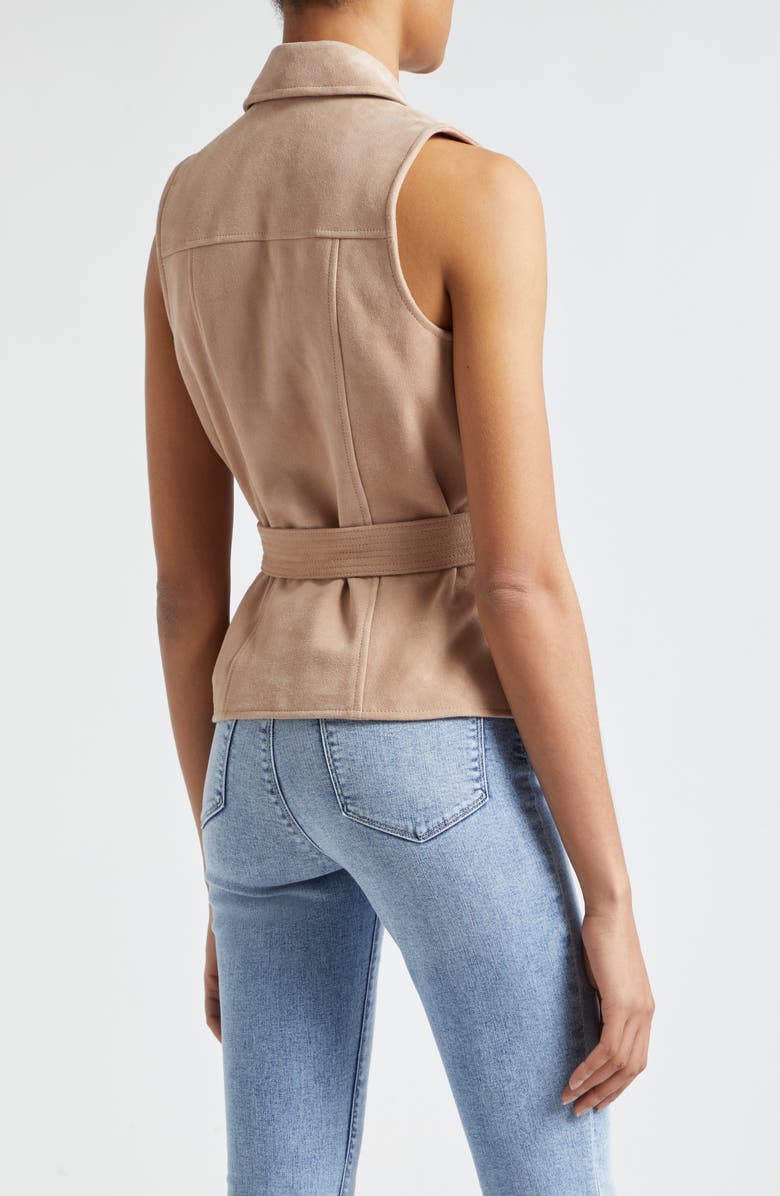 L'AGENCE Arbor Belted Wrap Front Suede Vest, Alternate, color, Cashew