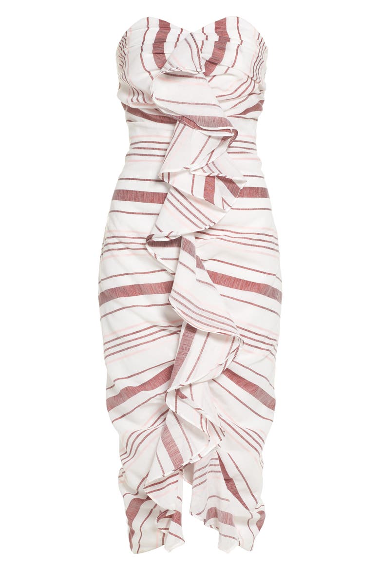 On Her Own Strapless Midi Dress, Alternate, color, IVORY STRIPE