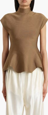 Khaite Andra Mock Neck Peplum Knit Top