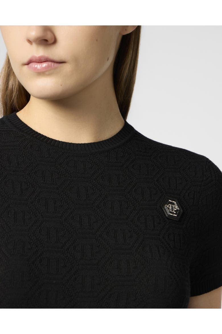 Knitted T-Shirt Sexy Pure Fit Monogram Monogram Women, Alternate, color, black