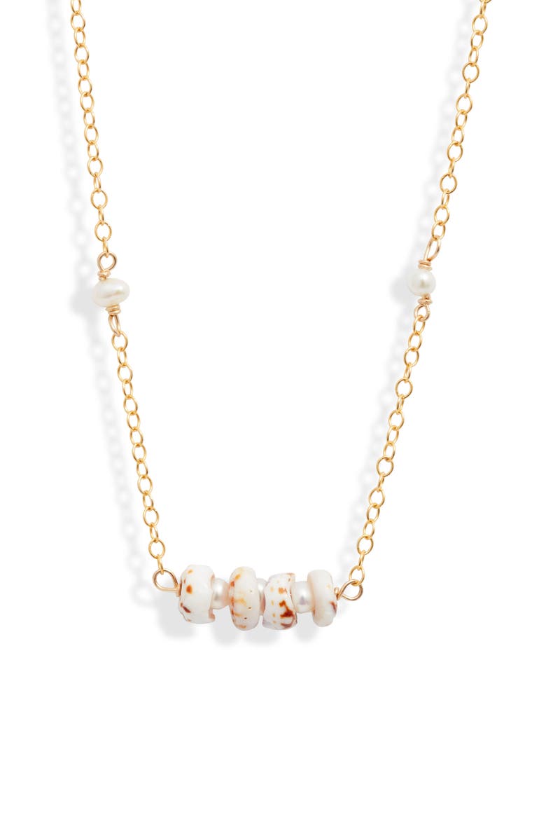 Kiara by Ki-Ele Michelle Dainty Shell & Freshwater Pearl Necklace, Main, color, Gold