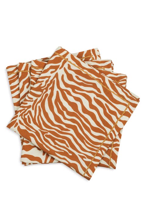 Regine Set of 4 Linen Zebra Stripe Linen Napkins