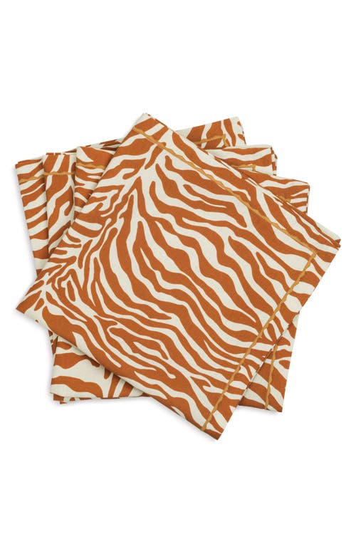 Matouk Regine Set Of 4 Linen Zebra Stripe Linen Napkins In Brown