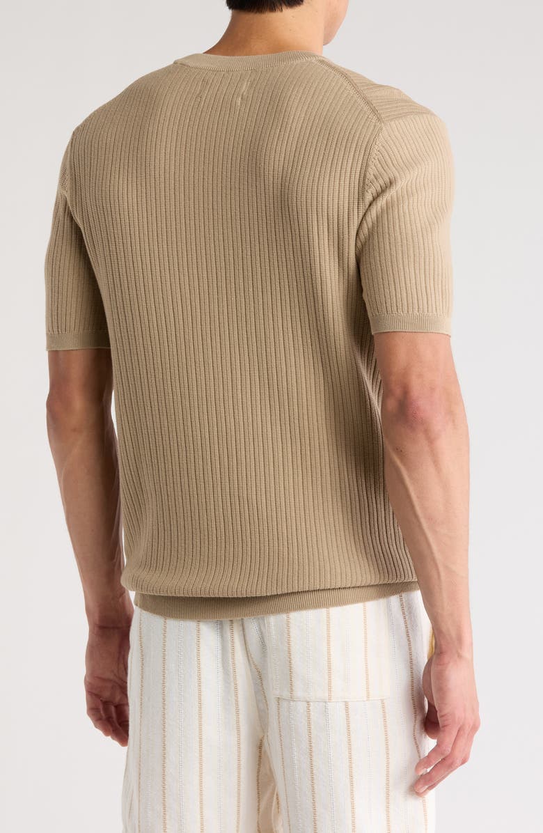 DENIM AND FLOWER Short Sleeve Ribbed Cotton Crewneck Sweater, Alternate, color, Dark Sand