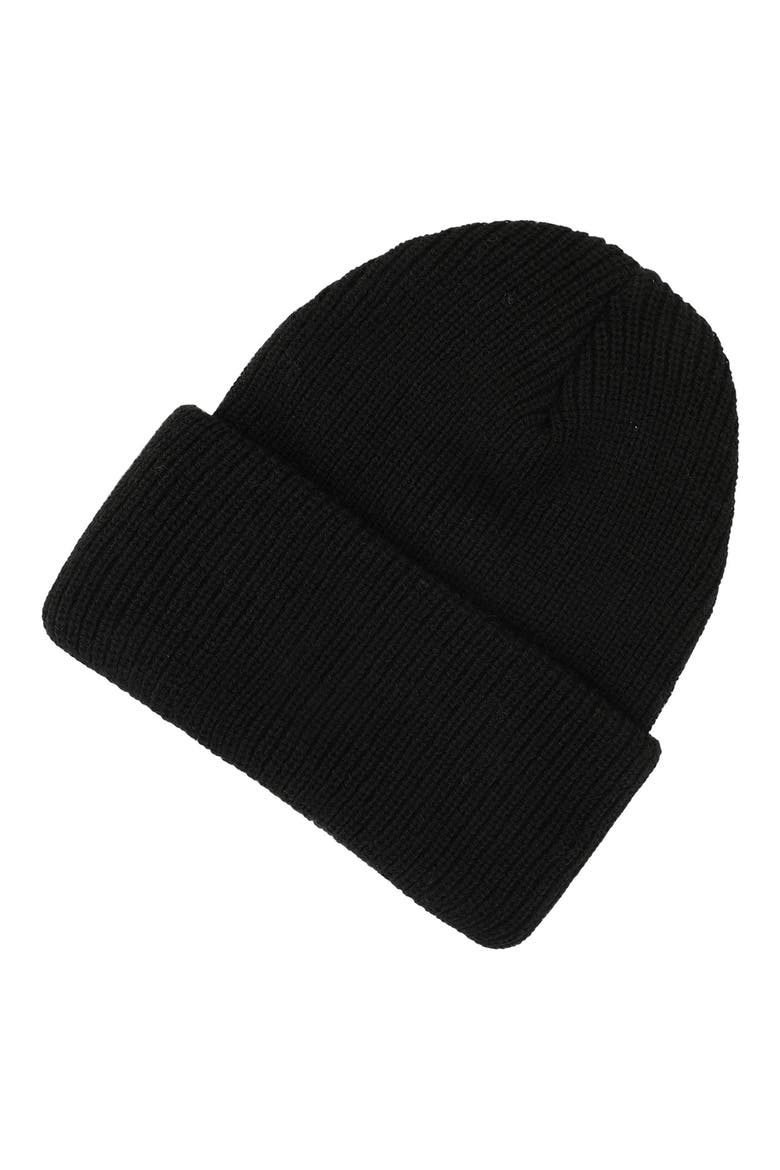 Patch Fisherman Knit Beanie, Alternate, color, BLACK
