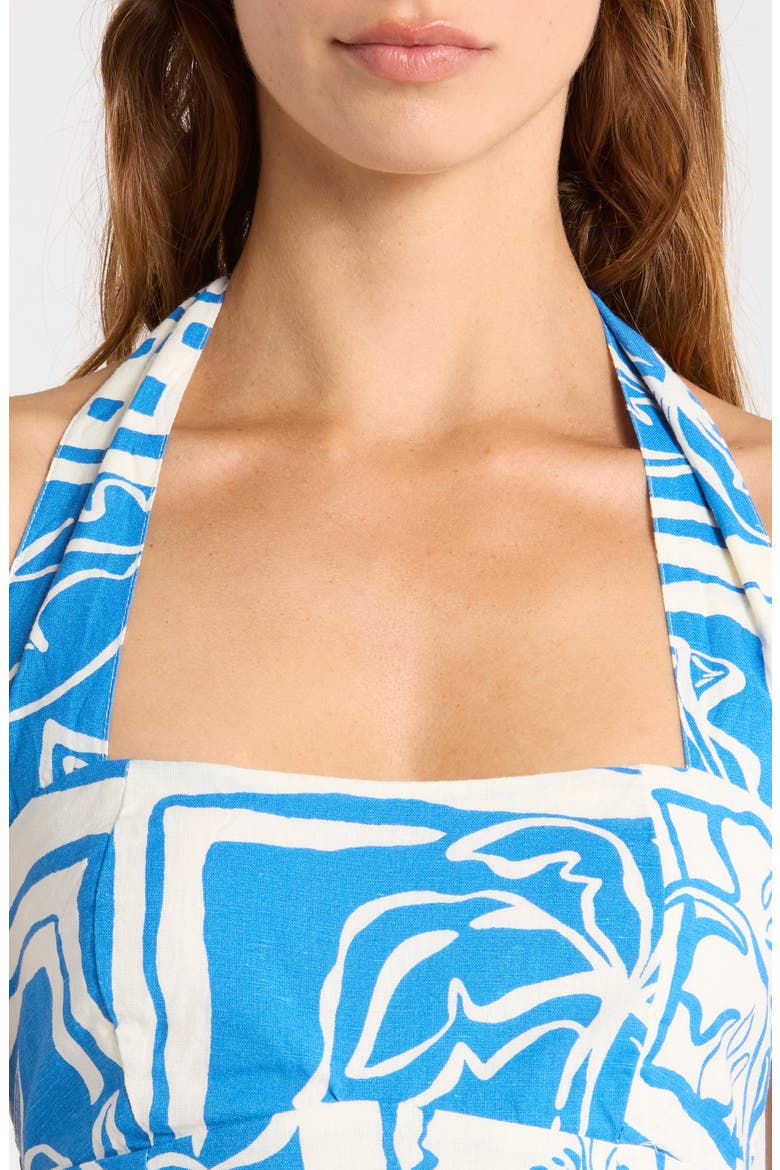 Sea Glow Cotton & Linen Halter Minidress, Alternate, color, TRUE BLUE