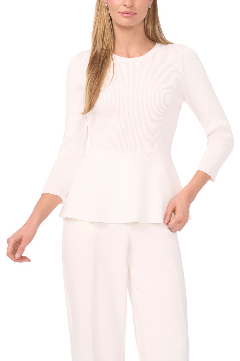 Rib Peplum Sweater, Main, color, ANTIQUE WHITE
