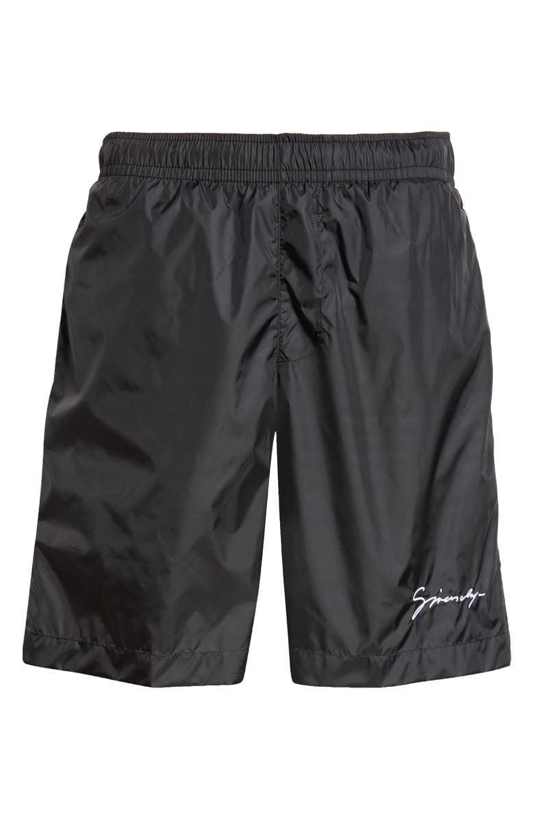 Givenchy Logo Embroidered Swim Trunks, Alternate, color, Black/ White