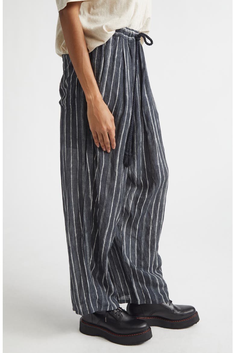 Relaxed Pleated Stripe Drawstring Waist Pants, Alternate, color, DARK GREY WIDE STRIPE