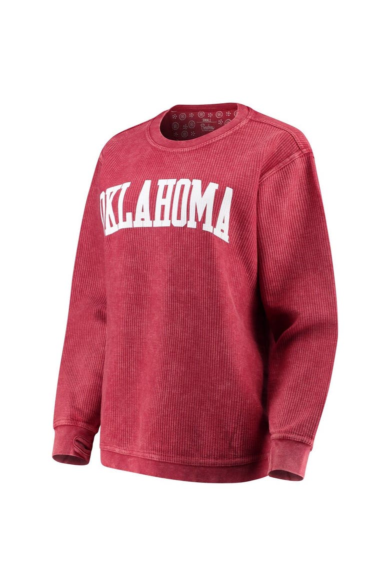 Women's Pressbox Crimson Oklahoma Sooners Comfy Cord Vintage Wash Basic Arch Pullover Sweatshirt, Main, color, Crimson