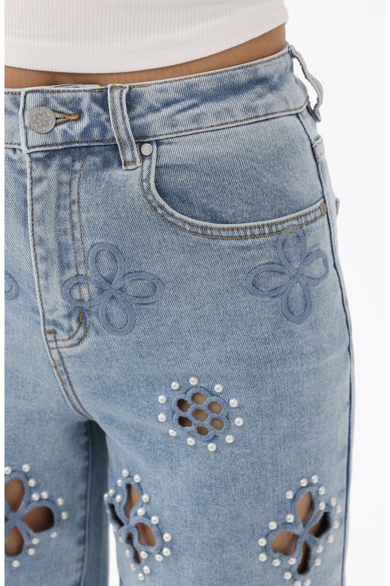 Studded Eyelet High Waist Straight Leg Jeans, Alternate, color, MISTYWAY