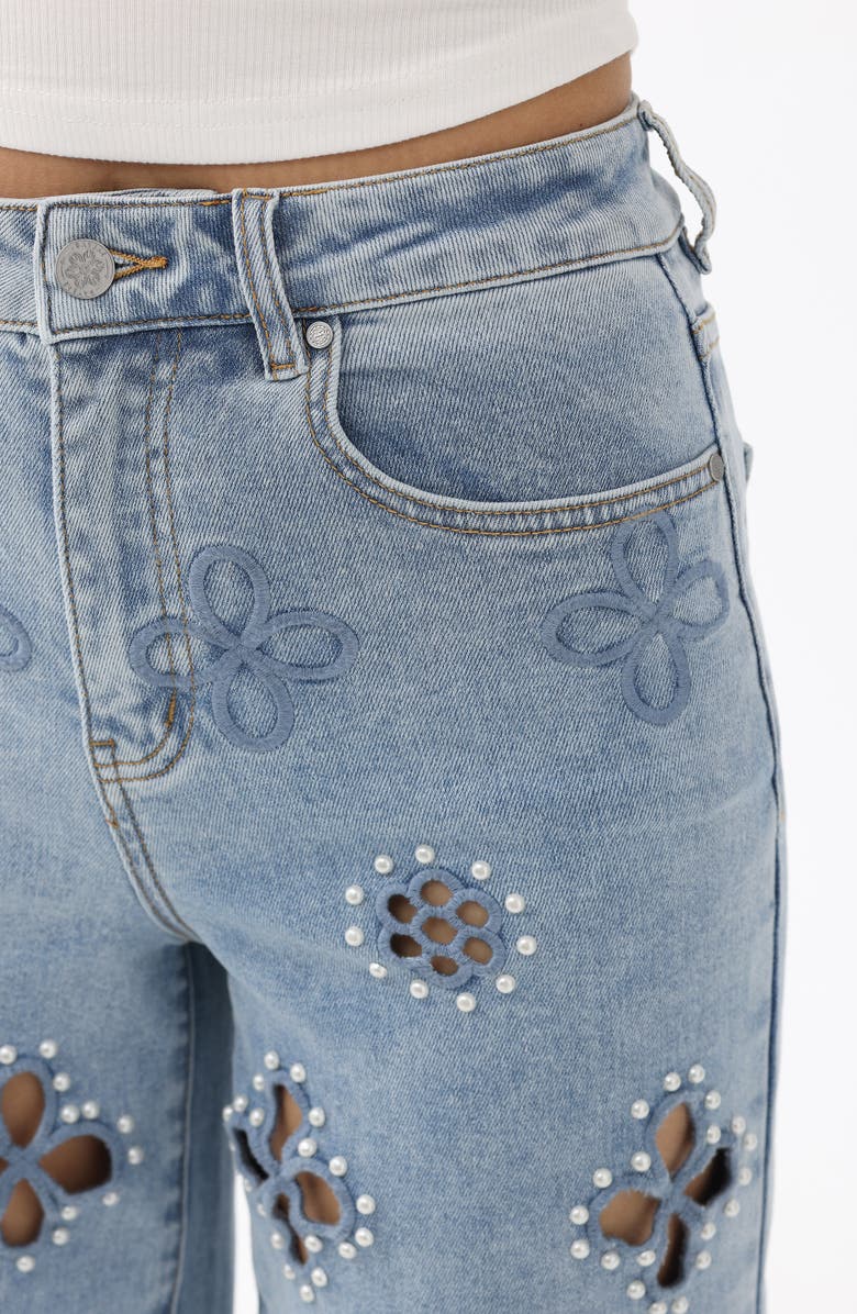 Bayeas Studded Eyelet High Waist Straight Leg Jeans, Alternate, color, Mistyway