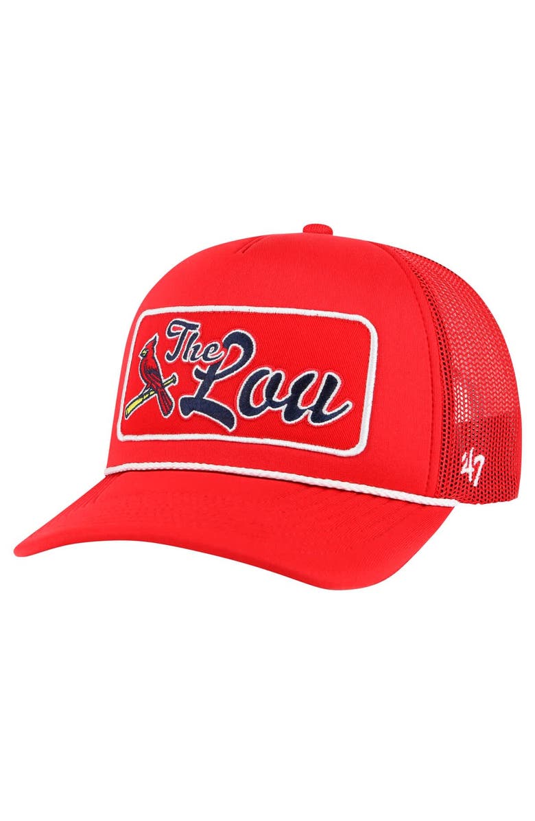 '47 Men's  '47 Red St. Louis Cardinals Local Patch Foam Front Trucker Adjustable Hat, Main, color, 