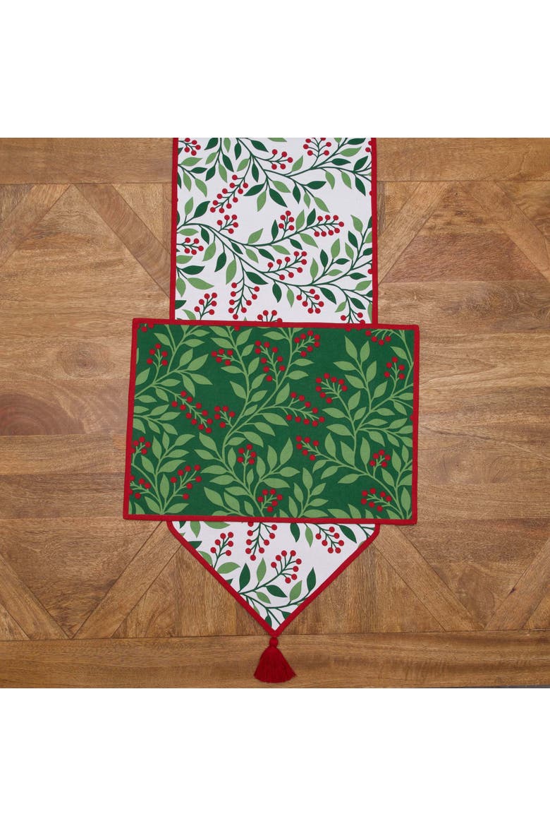 Berry Botanical Christmas Set of 6 Placemats 14" x 20", Alternate, color, Green