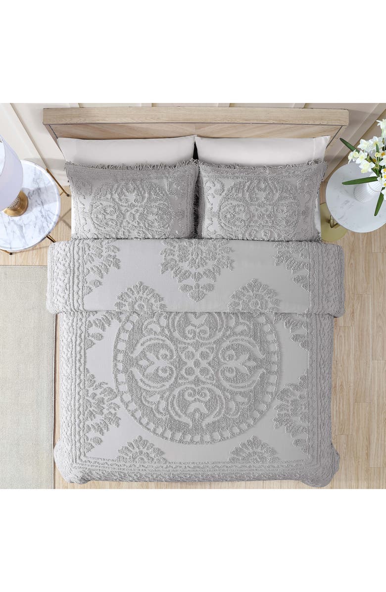 BEATRICE HOME FASHIONS Medallion Cotton Chenille Bedspread, Alternate, color, Gray