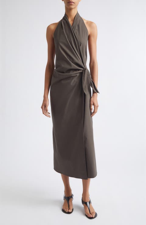 Halter Wrap Backless Midi Dress