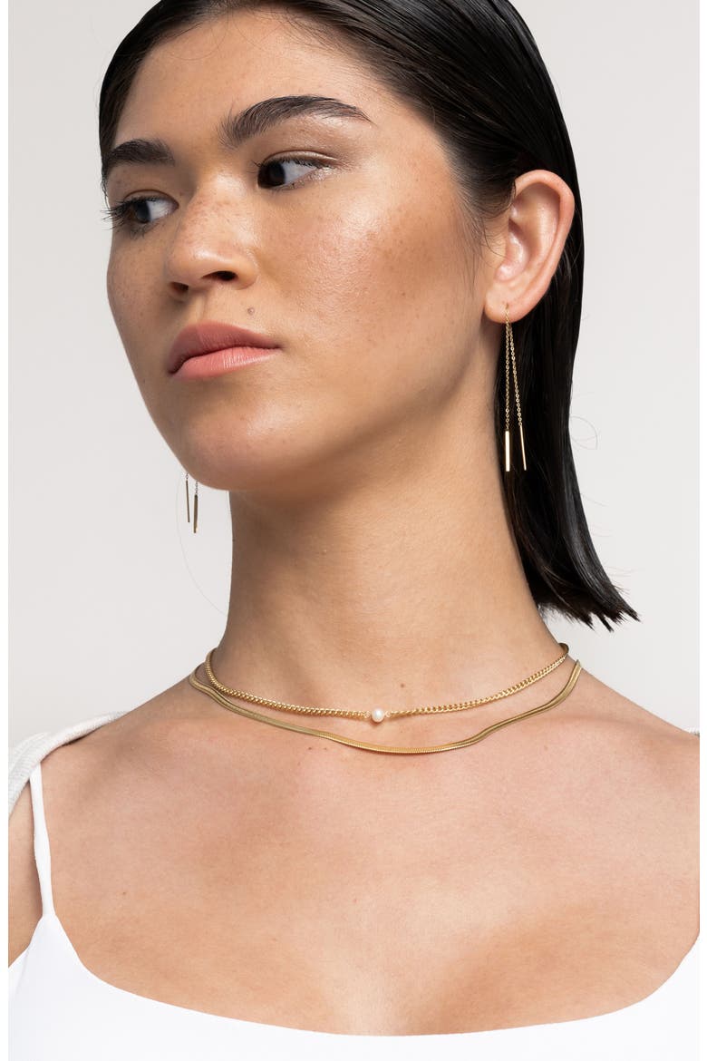 18K Gold Plated Freshwater Pearl Curb Chain Necklace, Alternate, color, WHITE/ GOLD