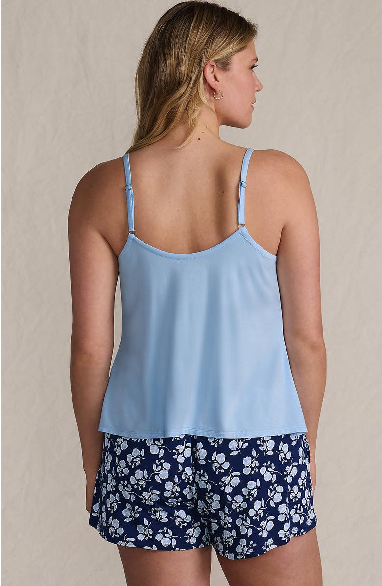 Lands' End Cooling 3 Piece Pajama Set - Long Sleeve Top Cami and Shorts, Alternate, color, Deep Sea Navy Blooms