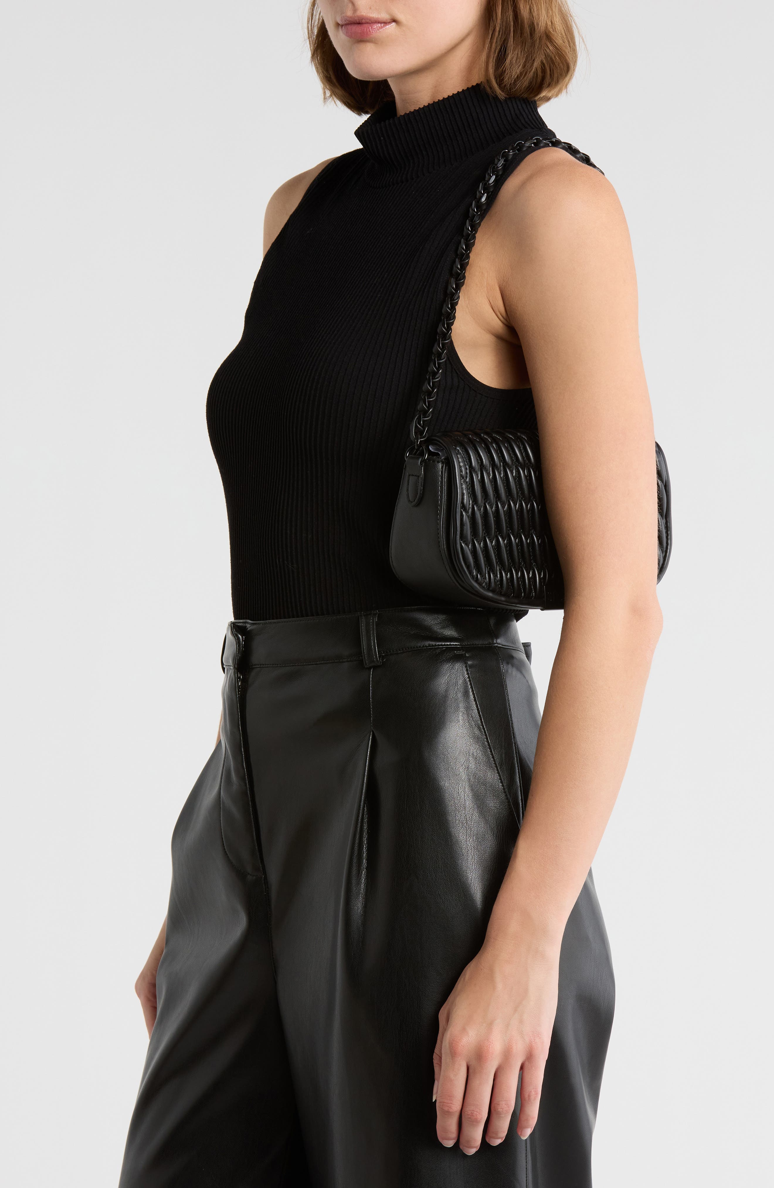 Steve Madden Bannika Stitched Shoulder Bag, Alternate, color, Black