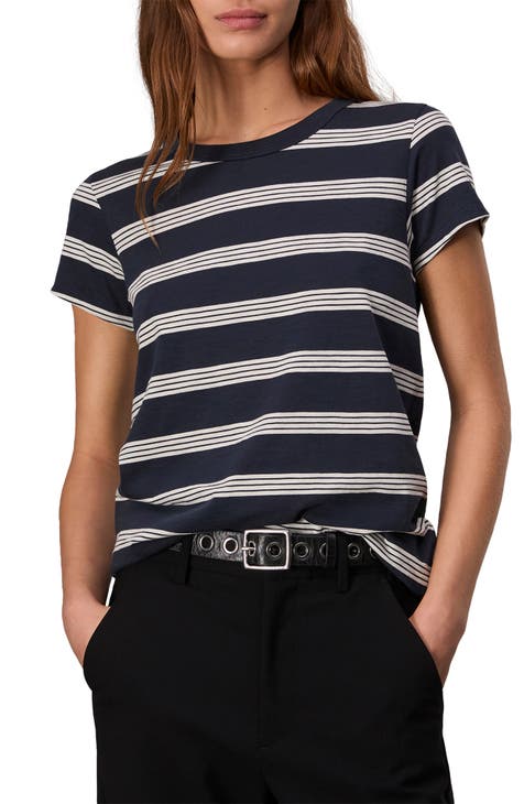 Women Summer Retro Stripe 100 Cotton T Shirt