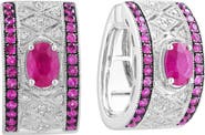 EFFY Sterling Silver Ruby and Diamond Hoop Earrings
