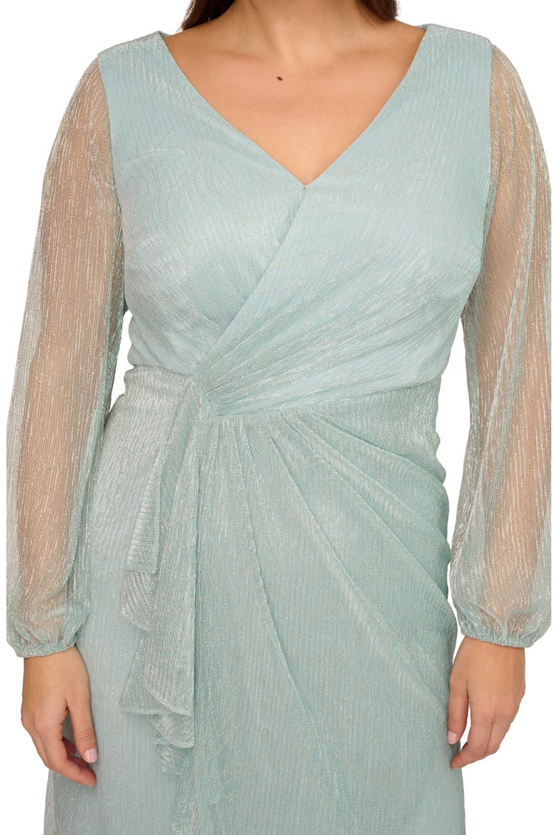 Metallic Long Sleeve Mesh High-Low Cocktail Dress, Alternate, color, MINT SMOKE