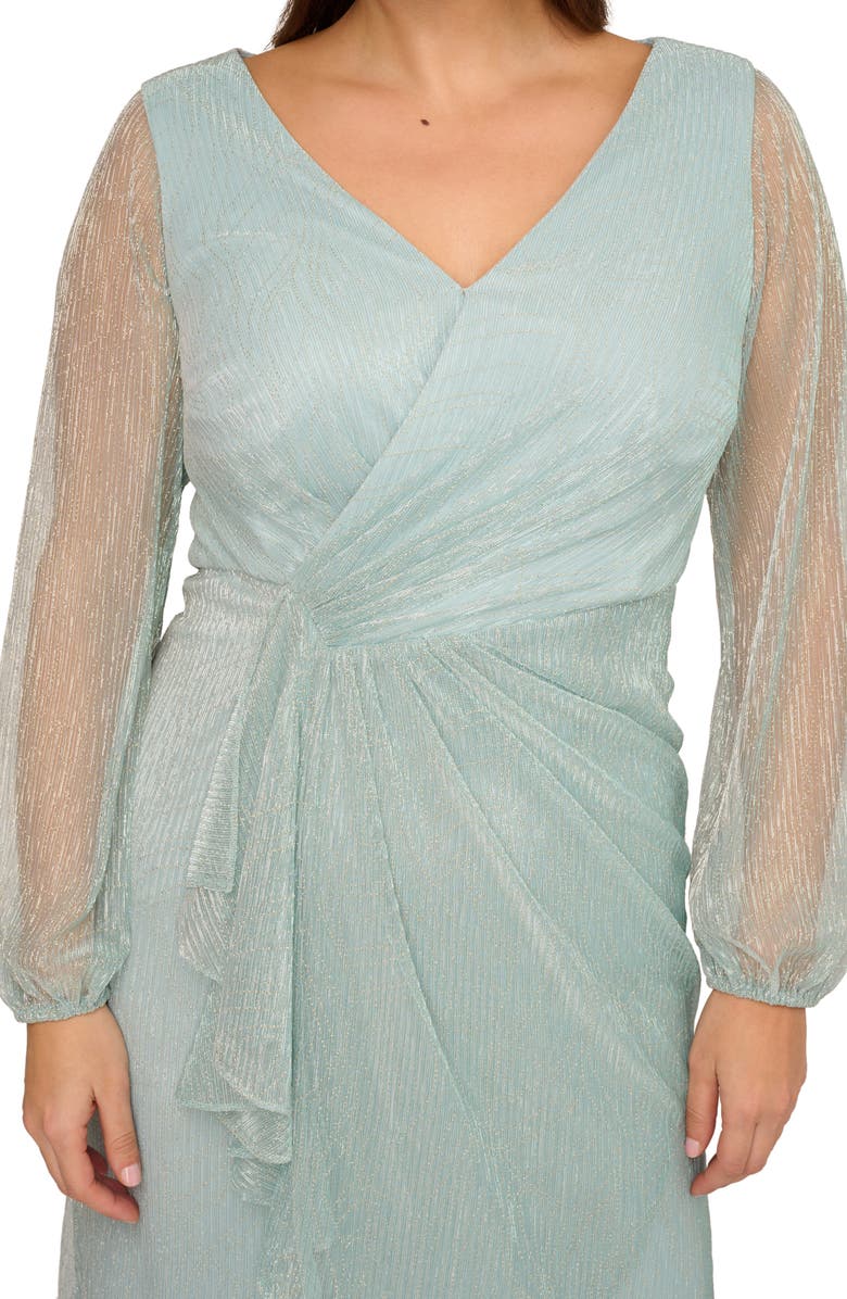 Adrianna Papell Metallic Long Sleeve Mesh High-Low Cocktail Dress, Alternate, color, Mint Smoke