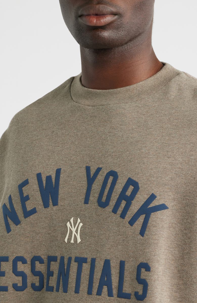 Fear of God Essentials x MLB Yankees Sport Fit Graphic Sweatshirt, Alternate, color, Warm Heather