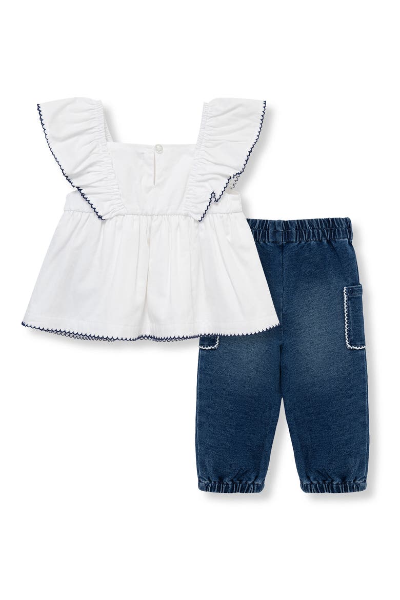 Ruffled Top & Denim Leggings Set, Alternate, color, WHITE