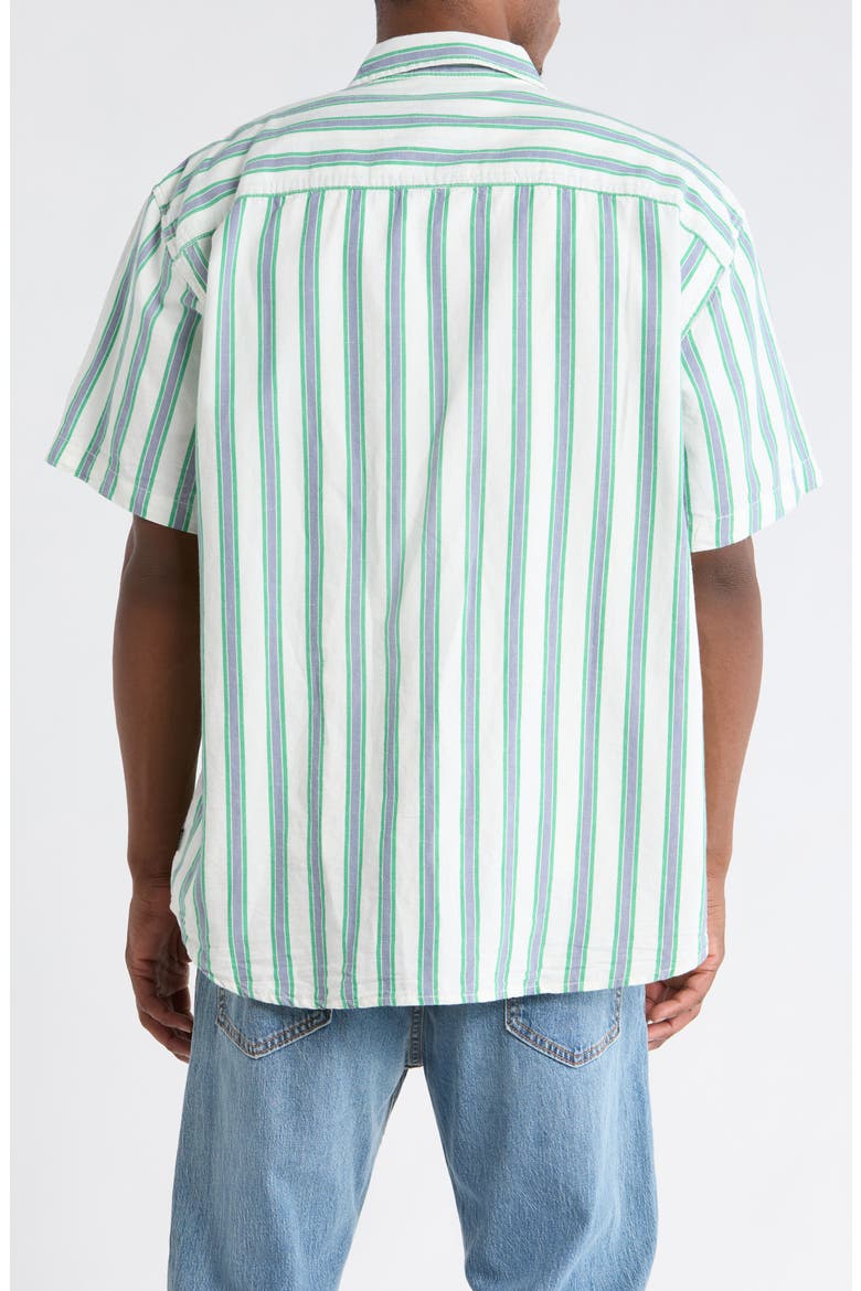 Lawson Stripe Short Sleeve Cotton & Linen Button-Up Shirt, Alternate, color, WHITE-VIVID VERDANT